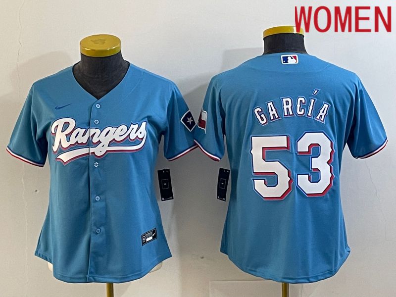 Women Texas Rangers #53 Garcia Light Blue Game Nike 2023 MLB Jersey style 1->women mlb jersey->Women Jersey